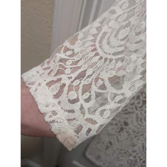 Ronni Nicole 3/4 Sleeve Lace Sheath Lined Ivory Lace Wedding Dress Size 14 - Picture 4 of 12